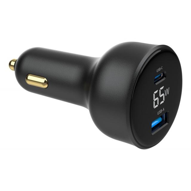 Gembird - TA-UC-AC2PD65LCD-CAR-01 cargador de dispositivo móvil Universal Negro Encendedor de cigarrillos Carga rápida Auto