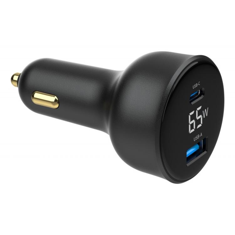 Gembird - TA-UC-AC2PD65LCD-CAR-01 cargador de dispositivo móvil Universal Negro Encendedor de cigarrillos Carga rápida Auto