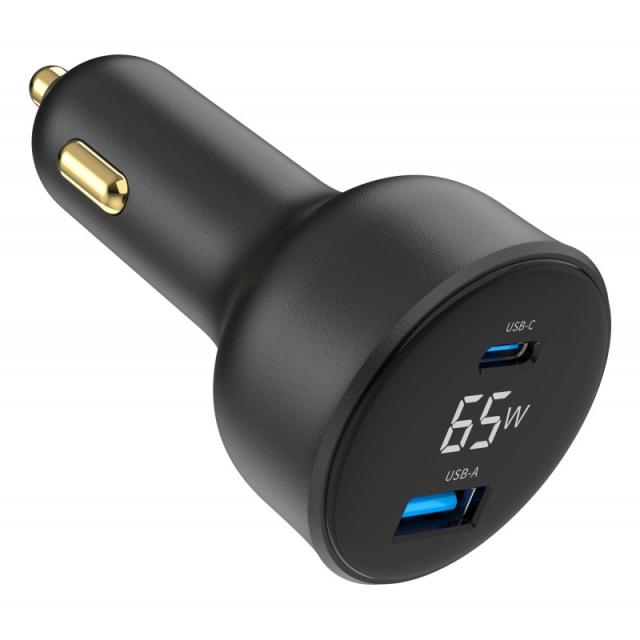 Gembird - TA-UC-AC2PD65LCD-CAR-01 cargador de dispositivo móvil Universal Negro Encendedor de cigarrillos Carga rápida Auto