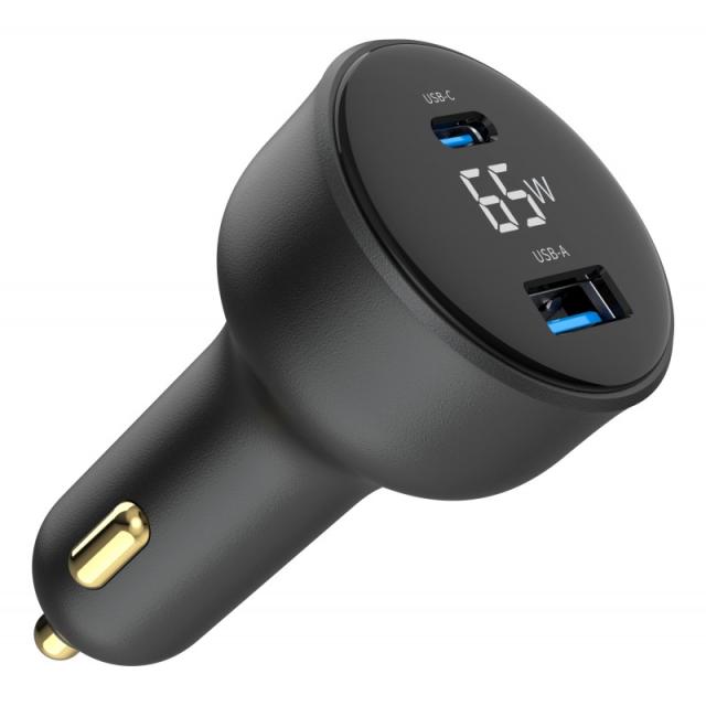 Gembird - TA-UC-AC2PD65LCD-CAR-01 cargador de dispositivo móvil Universal Negro Encendedor de cigarrillos Carga rápida Auto