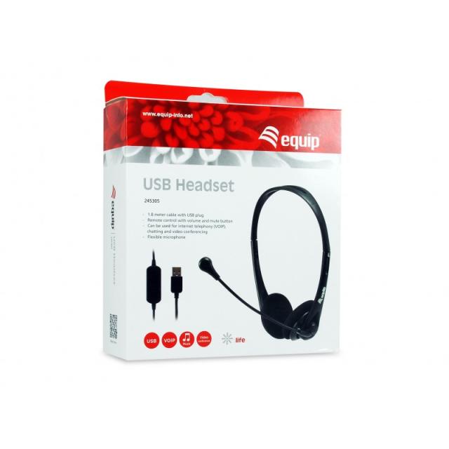 Equip - 245305 auricular y casco Auriculares Alámbrico Diadema Oficina/Centro de llamadas USB tipo A Negro