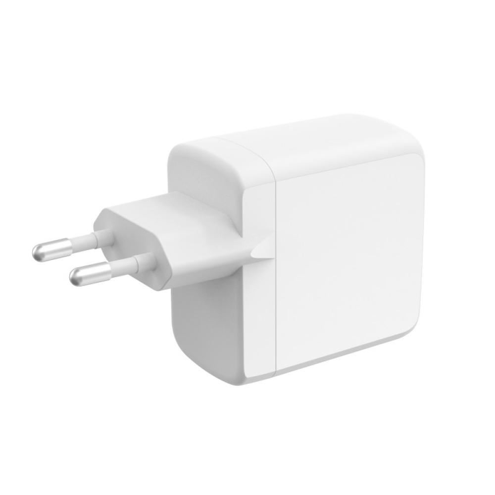 Ksix - Cargador de red 65W, GaN, PPS, Power Delivery, Materiales sostenibles, 2 x USB-C + 1 x USB-A, Blanco