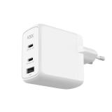 Ksix - Cargador de red 65W, GaN, PPS, Power Delivery, Materiales sostenibles, 2 x USB-C + 1 x USB-A, Blanco