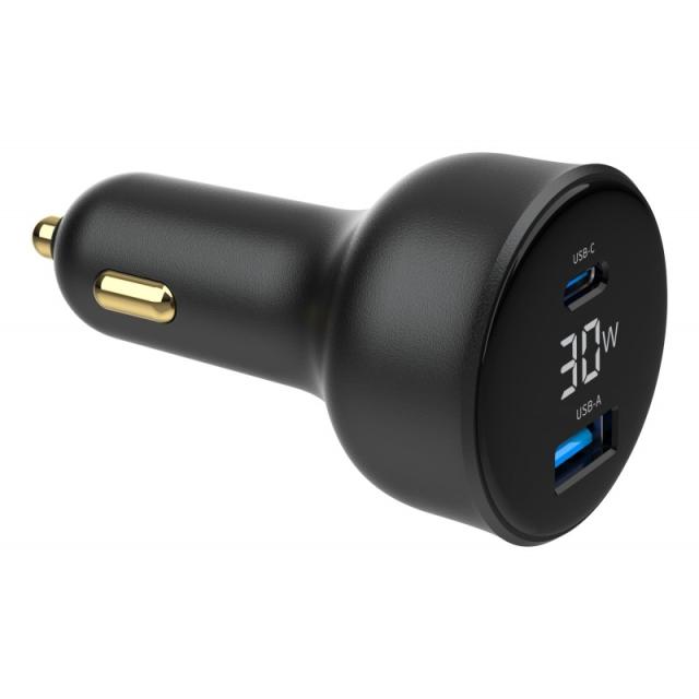 Gembird - TA-UC-AC2PD30LCD-CAR-01 cargador de dispositivo móvil Universal Negro Encendedor de cigarrillos Carga rápida Auto