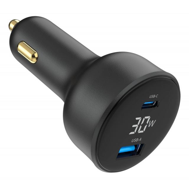 Gembird - TA-UC-AC2PD30LCD-CAR-01 cargador de dispositivo móvil Universal Negro Encendedor de cigarrillos Carga rápida Auto