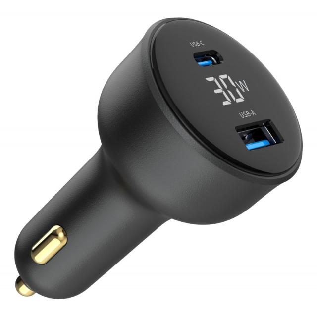 Gembird - TA-UC-AC2PD30LCD-CAR-01 cargador de dispositivo móvil Universal Negro Encendedor de cigarrillos Carga rápida Auto