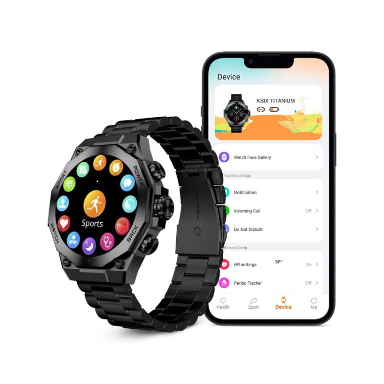 Ksix - Smartwatch Titanium, Pantalla AMOLED 1,43", 2 correas, Aut. 5 días, Modos deporte y salud, Llamadas, Asistentes voz, Negr