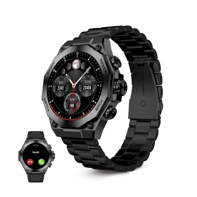 Ksix - Smartwatch Titanium, Pantalla AMOLED 1,43", 2 correas, Aut. 5 días, Modos deporte y salud, Llamadas, Asistentes voz, Negr