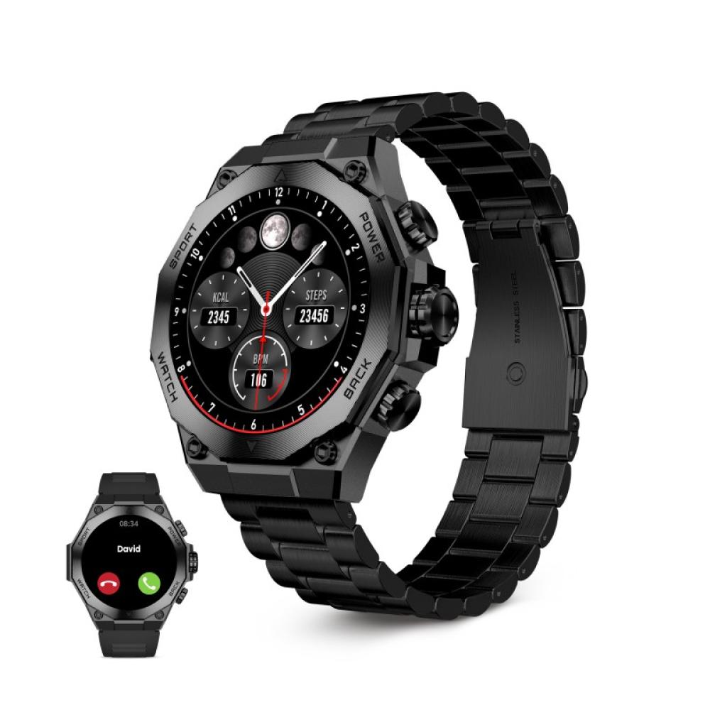 Ksix - Smartwatch Titanium, Pantalla AMOLED 1,43", 2 correas, Aut. 5 días, Modos deporte y salud, Llamadas, Asistentes voz, Negr