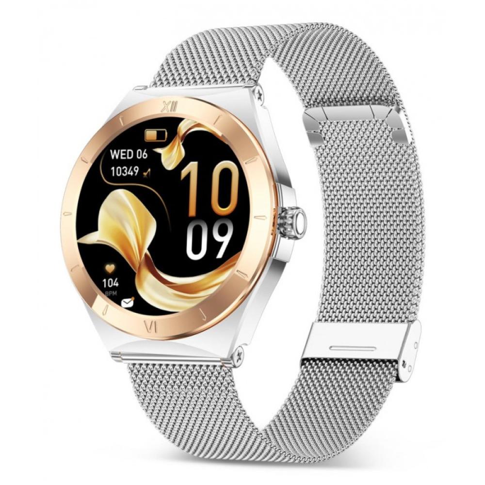 Ksix - Smartwatch Lya, Pantalla AMOLED 1.19", Autonomía 5 días, Correa metal y silicona, Modos deporte y salud, Llamadas, Plata