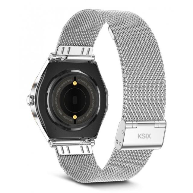 Ksix - Smartwatch Lya, Pantalla AMOLED 1.19", Autonomía 5 días, Correa metal y silicona, Modos deporte y salud, Llamadas, Plata