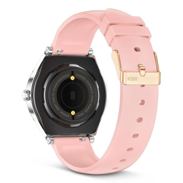 Ksix - Smartwatch Lya, Pantalla AMOLED 1.19", Autonomía 5 días, Correa metal y silicona, Modos deporte y salud, Llamadas, Plata