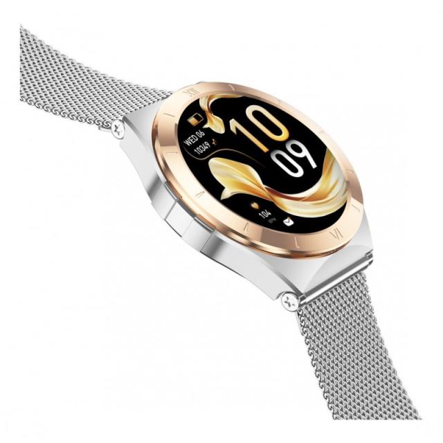 Ksix - Smartwatch Lya, Pantalla AMOLED 1.19", Autonomía 5 días, Correa metal y silicona, Modos deporte y salud, Llamadas, Plata