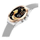 Ksix - Smartwatch Lya, Pantalla AMOLED 1.19", Autonomía 5 días, Correa metal y silicona, Modos deporte y salud, Llamadas, Plata