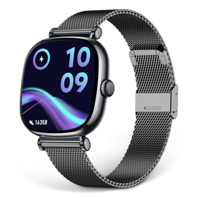 Ksix - Smartwatch Iria, Pantalla AMOLED 1.7", Autonomía 4 días, Correa metal y silicona, Modos deporte y salud, Llamadas, Negro