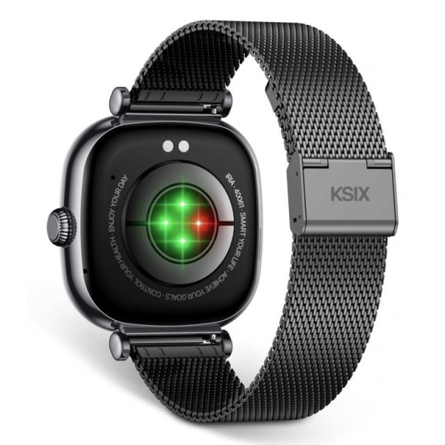 Ksix - Smartwatch Iria, Pantalla AMOLED 1.7", Autonomía 4 días, Correa metal y silicona, Modos deporte y salud, Llamadas, Negro
