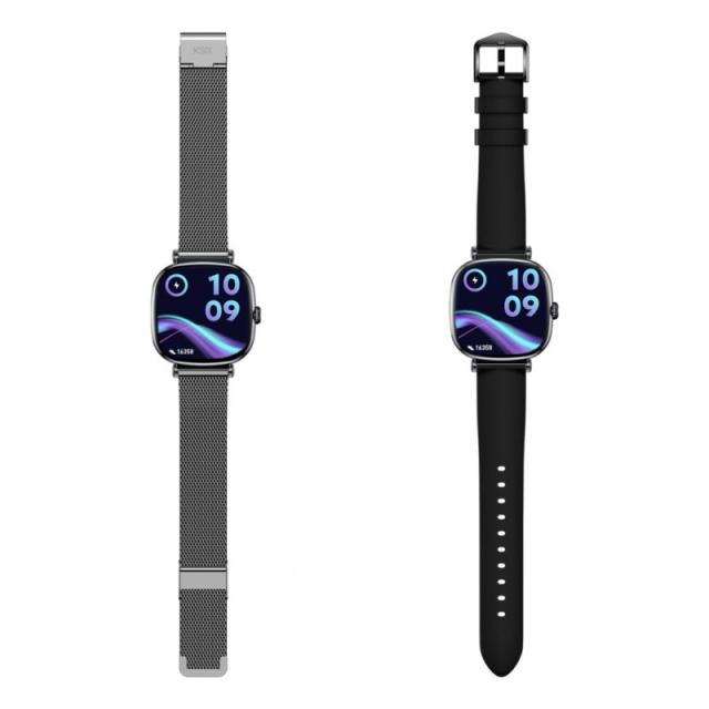 Ksix - Smartwatch Iria, Pantalla AMOLED 1.7", Autonomía 4 días, Correa metal y silicona, Modos deporte y salud, Llamadas, Negro