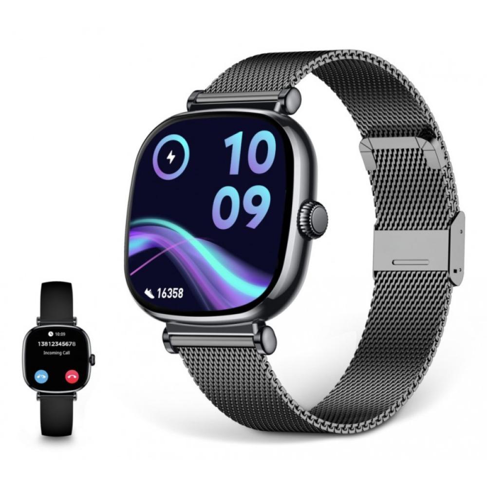 Ksix - Smartwatch Iria, Pantalla AMOLED 1.7", Autonomía 4 días, Correa metal y silicona, Modos deporte y salud, Llamadas, Negro
