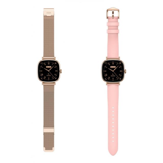 Ksix - Smartwatch Iria, Pantalla AMOLED 1.7", Autonomía 4 días, Correa metal y silicona, Modos deporte y salud, Llamadas, Rosa