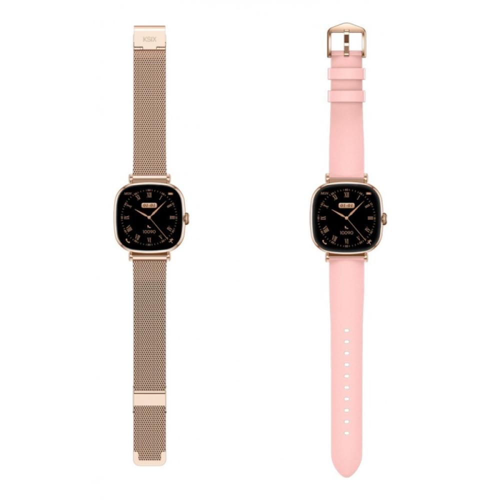 Ksix - Smartwatch Iria, Pantalla AMOLED 1.7", Autonomía 4 días, Correa metal y silicona, Modos deporte y salud, Llamadas, Rosa