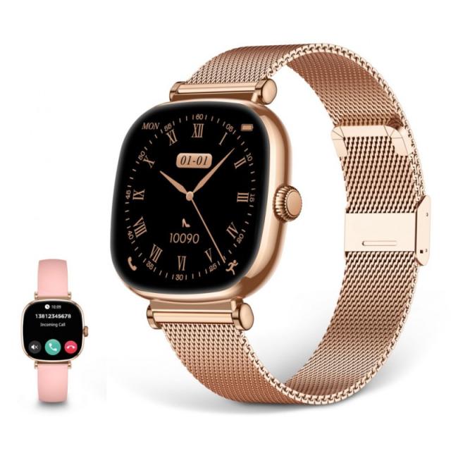 Ksix - Smartwatch Iria, Pantalla AMOLED 1.7", Autonomía 4 días, Correa metal y silicona, Modos deporte y salud, Llamadas, Rosa