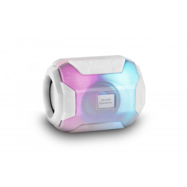 Mars Gaming - MSBAXW, Altavoz Bluetooth RGB, Compacto,10W, USB/MicroSD/Radio, Blanco