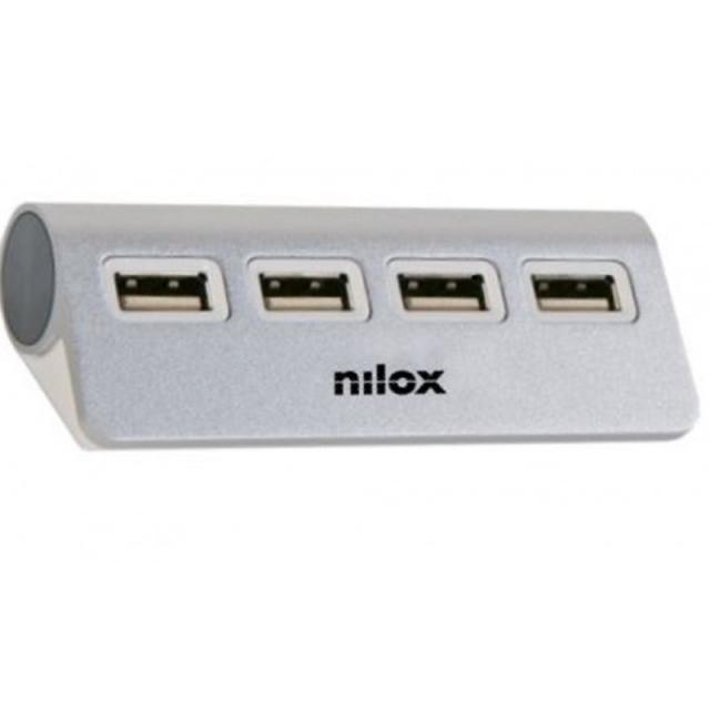 Nilox - HUB sobremesa de aluminio con 4 puertos USB 2.0