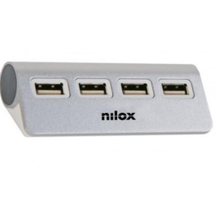 Nilox - HUB sobremesa de aluminio con 4 puertos USB 2.0