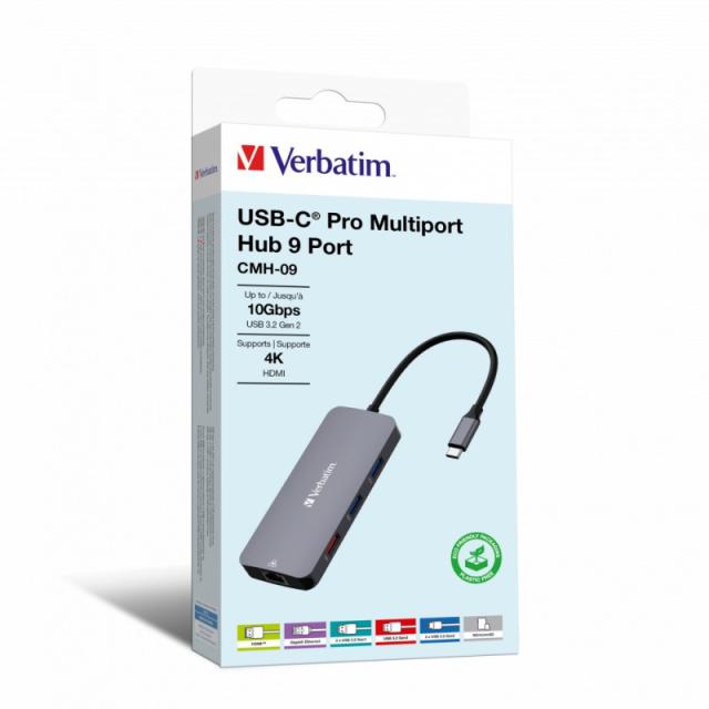 Verbatim - CMH-09 USB Tipo C 10000 Mbit/s Plata