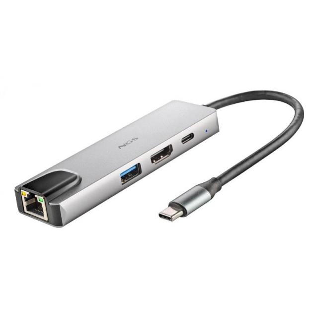 NGS - NGS-HUB-0140 hub de interfaz USB 2.0 Type-C 5000 Mbit/s Aluminio, Negro
