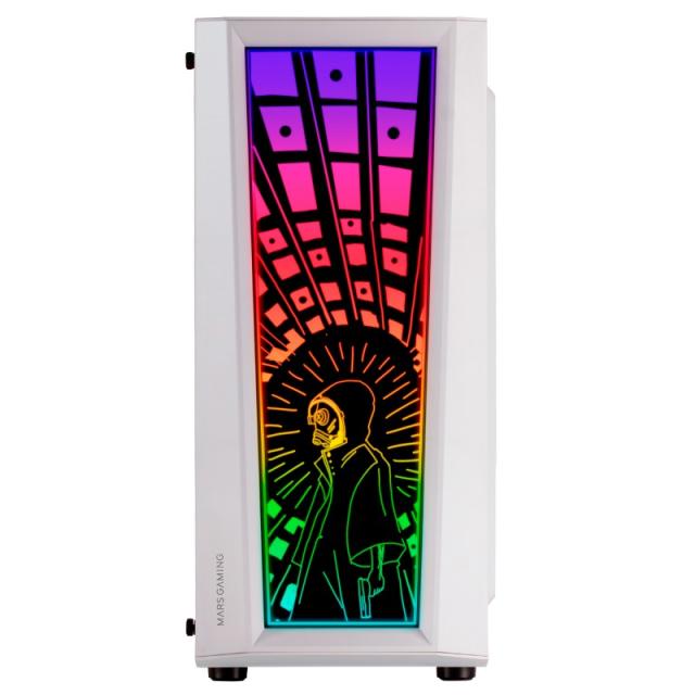 Mars Gaming - MC-ART Blanco, Caja PC Gaming ATX, Doble Cristal Templado Dibujable, ARGB 12 Modos, Ventilador 12 cm