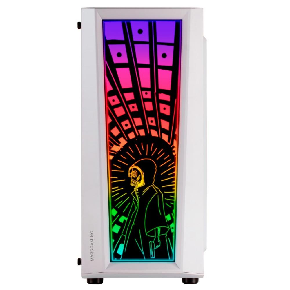 Mars Gaming - MC-ART Blanco, Caja PC Gaming ATX, Doble Cristal Templado Dibujable, ARGB 12 Modos, Ventilador 12 cm