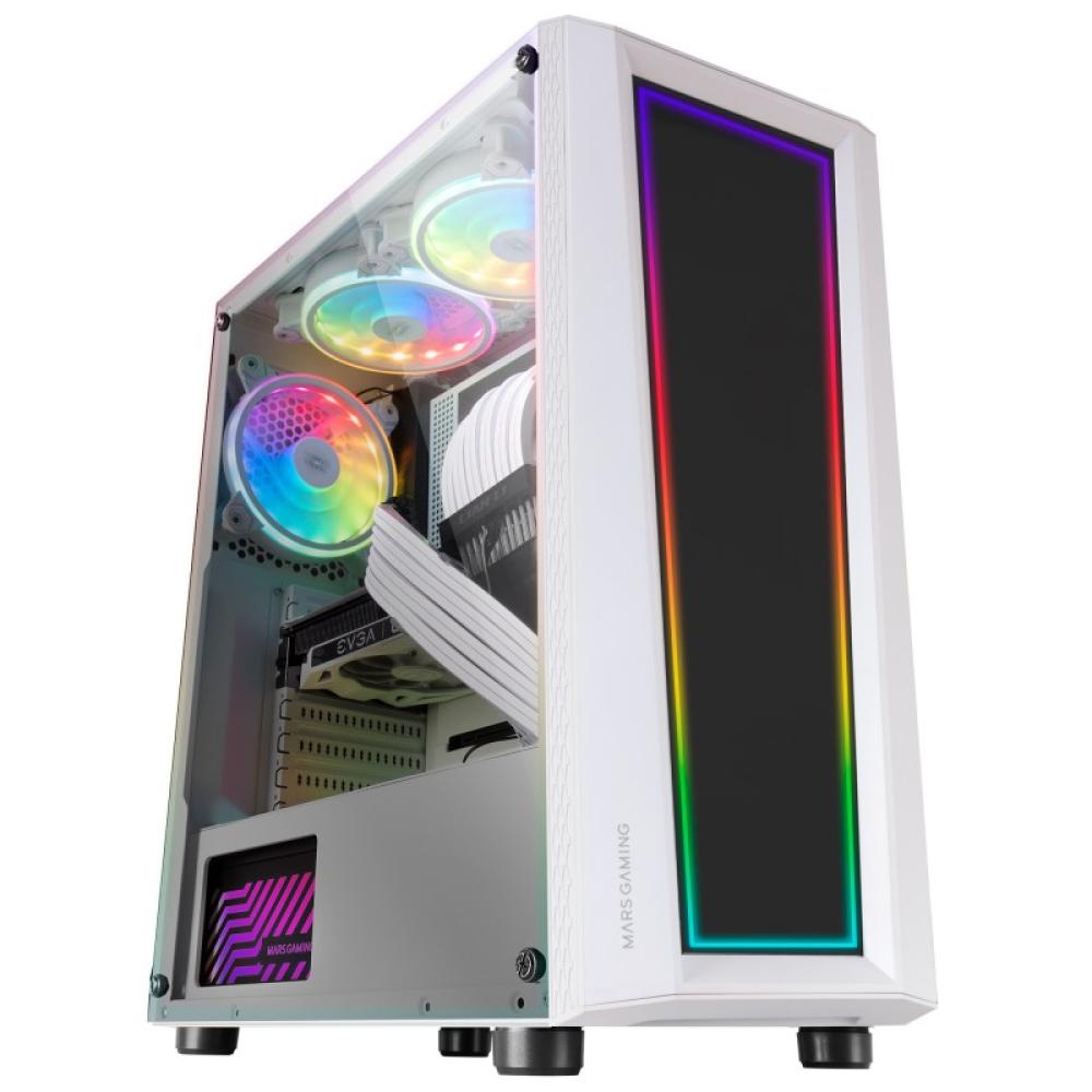 Mars Gaming - MC-ART Blanco, Caja PC Gaming ATX, Doble Cristal Templado Dibujable, ARGB 12 Modos, Ventilador 12 cm