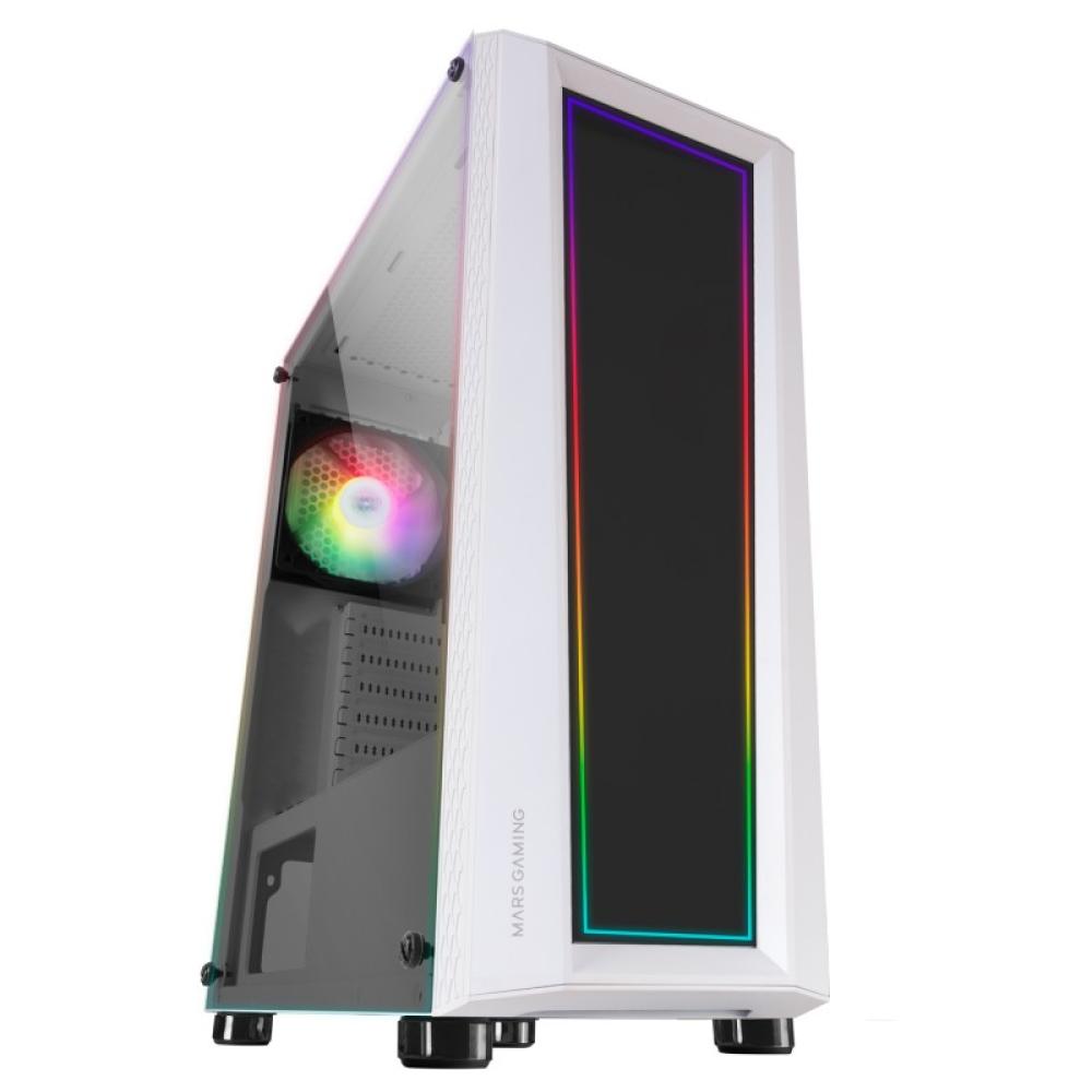 Mars Gaming - MC-ART Blanco, Caja PC Gaming ATX, Doble Cristal Templado Dibujable, ARGB 12 Modos, Ventilador 12 cm