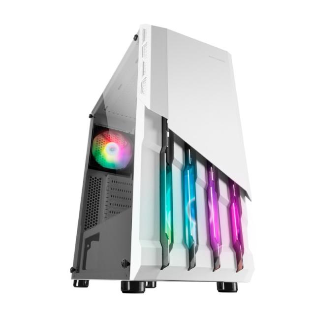 Mars Gaming - MC-X2, Caja PC Gaming ATX, Frontal Acero FRGB, 2 Ventiladores 12cm FRGB, Ventana Lateral Completa, Blanco