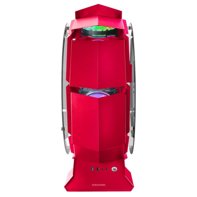 Mars Gaming - MCORB Rojo, Caja PC Gaming Micro-ATX XL, Diseño Circular Custom, Doble Cristal Templado