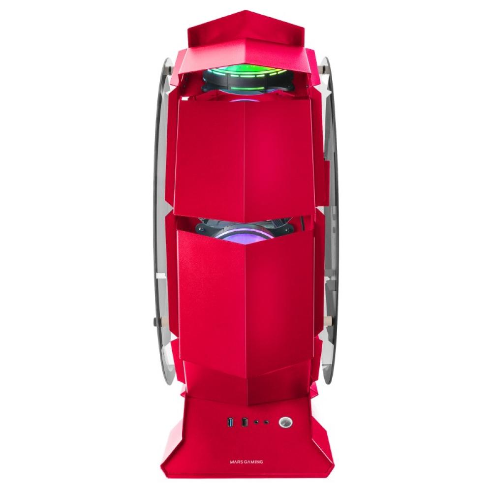 Mars Gaming - MCORB Rojo, Caja PC Gaming Micro-ATX XL, Diseño Circular Custom, Doble Cristal Templado