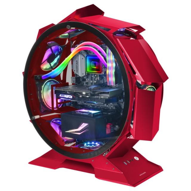 Mars Gaming - MCORB Rojo, Caja PC Gaming Micro-ATX XL, Diseño Circular Custom, Doble Cristal Templado