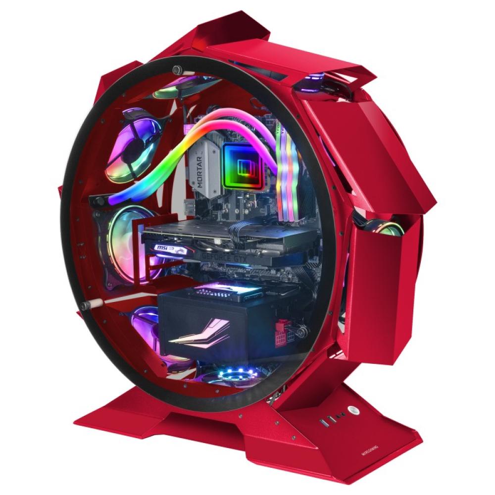 Mars Gaming - MCORB Rojo, Caja PC Gaming Micro-ATX XL, Diseño Circular Custom, Doble Cristal Templado