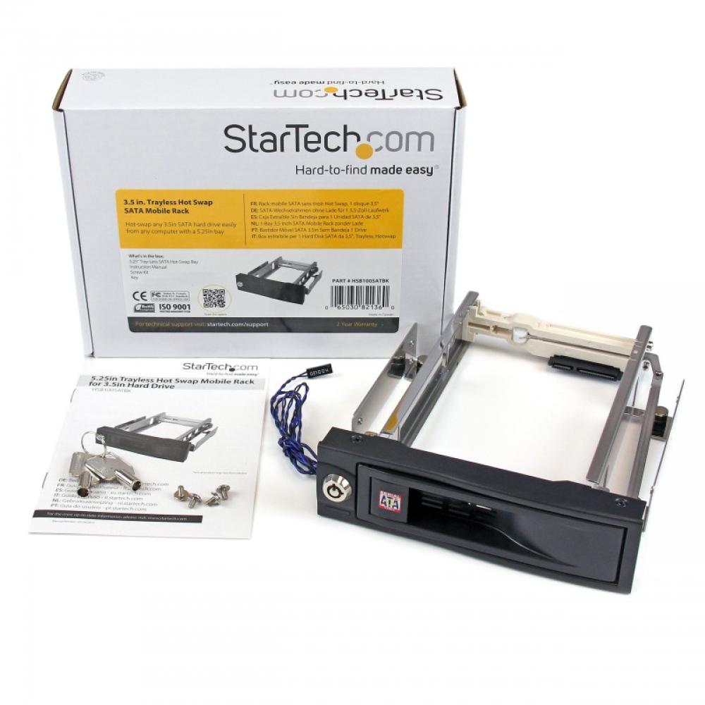 StarTech.com - Rack Móvil Aluminio para Disco Duro HDD SATA de 3,5" Pulgadas sin Bandeja Bahía de 5,25"