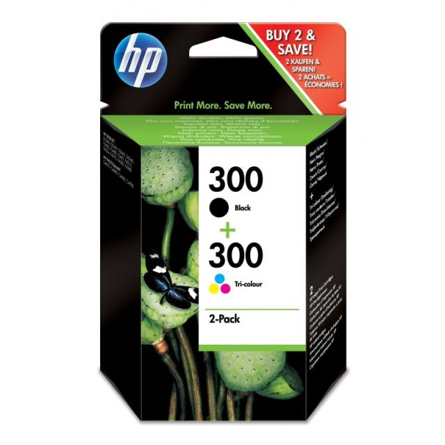HP - Pack de ahorro de 2 cartuchos de tinta original 300 negro/Tri-color