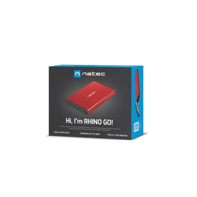 NATEC - Rhino GO Carcasa de disco duro/SSD Rojo 2.5"