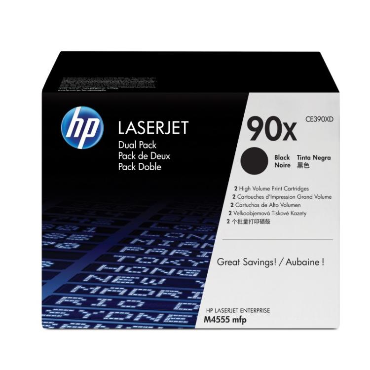 HP - Pack de ahorro de 2 cartuchos de tóner original LaserJet 90X de alta capacidad negro