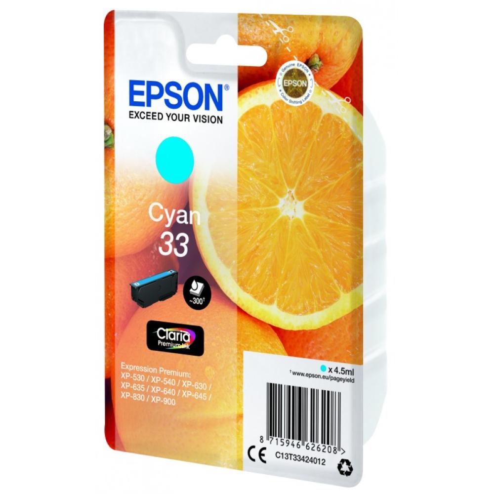 Epson - Oranges Singlepack Cyan 33 Claria Premium Ink - C13T33424022