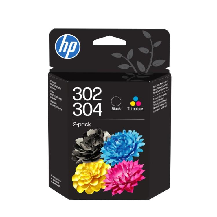 HP - Paquete combinado de 2 cartuchos de tinta negra/tricolor 302/304