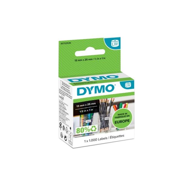 DYMO - LW etiquetas auténticas multiusos pequeñas / 13 mm × 25 mm / rollo de 1000 etiquetas con reverso fácil de retirar / autoa