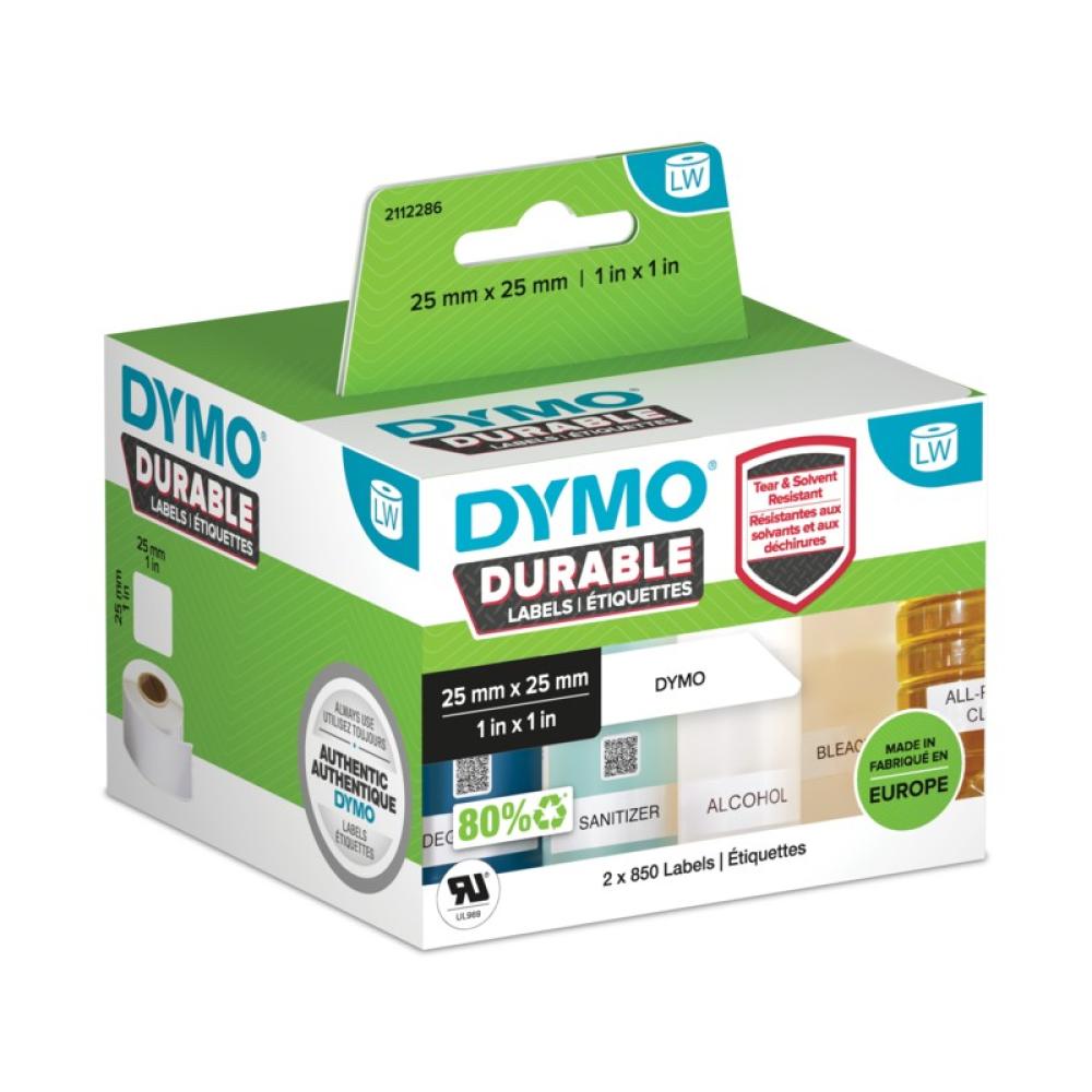 DYMO - LW auténticas etiquetas durables / 25mm × 25mm / 2 rollos de 850 etiquetas "White Poly" (1700 unidades) / Etiquetas que d