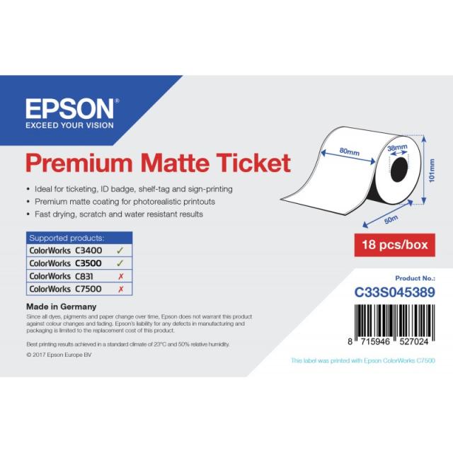 Epson - Rollo de Premium Matte Ticket, 80 mm x 50m