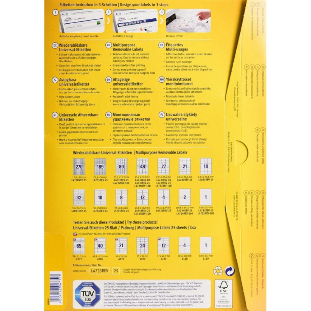 Avery - L4732REV-25 etiqueta de impresora Blanco