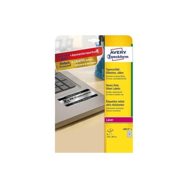 Avery - L6013-8 etiqueta de impresora Plata Etiqueta para impresora autoadhesiva